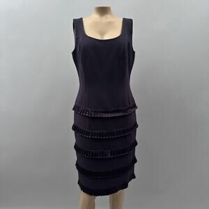 Roland Nivelais Black Sleeveless Tiered Pleat Sheath Dress